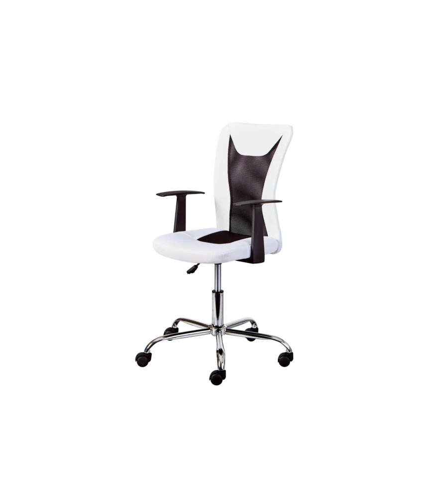 POLTRONCINA UFFICIO BIANCA CON BRACCIOLI E RUOTE, 55X54,5X85-95 CM